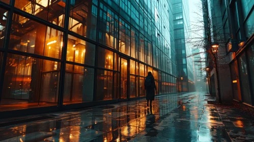 Mysterious Nighttime Street Scene in a Modern City