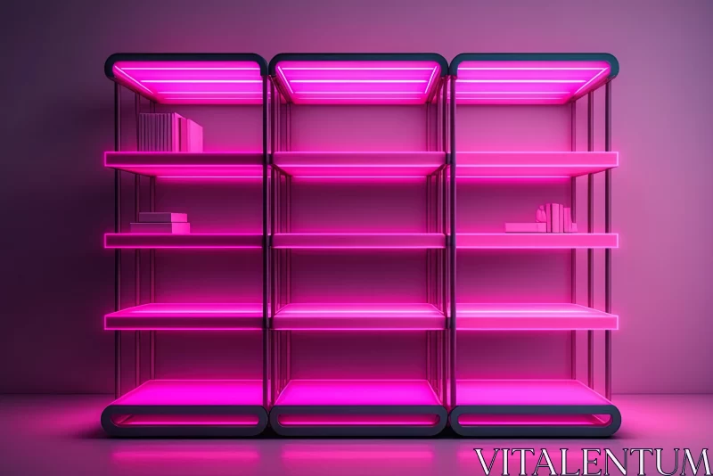Neon Pink-Lit Shelf: Moody Colors and Bibliopunk Vibes AI Image