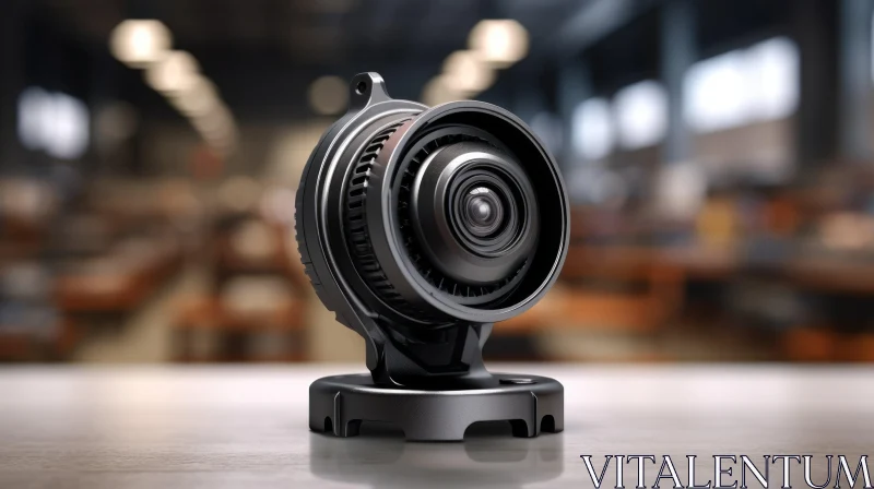 Sleek Black Futuristic Camera on Gray Table | 3D Rendering AI Image