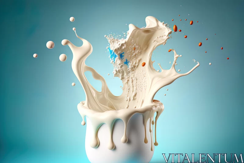 Surrealistic White Cup Splashing Milk | Vray | Light Cyan & Orange AI Image