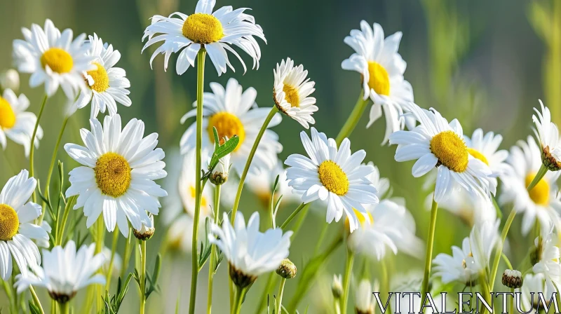 Close-Up of White Daisies with Yellow Centers in a Field AI Image