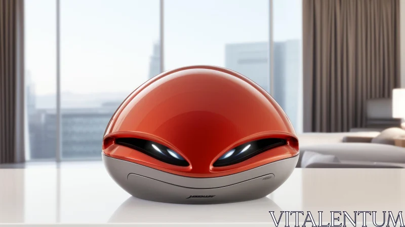 Futuristic Red and Gray Robot Vacuum Cleaner in Modern Living Room AI Image