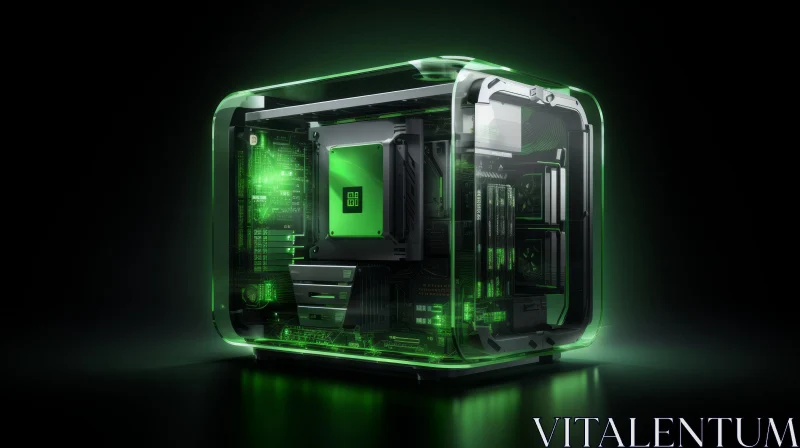 Green-Lit Transparent Computer Case with Internal Components AI Image