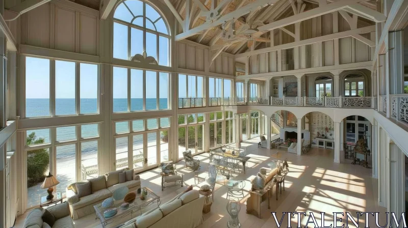 Luxurious Coastal Living Room with Ocean View AI Image