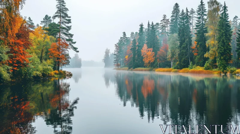 Serene Autumn Landscape with Vibrant Foliage | Tranquil Nature Photography AI Image