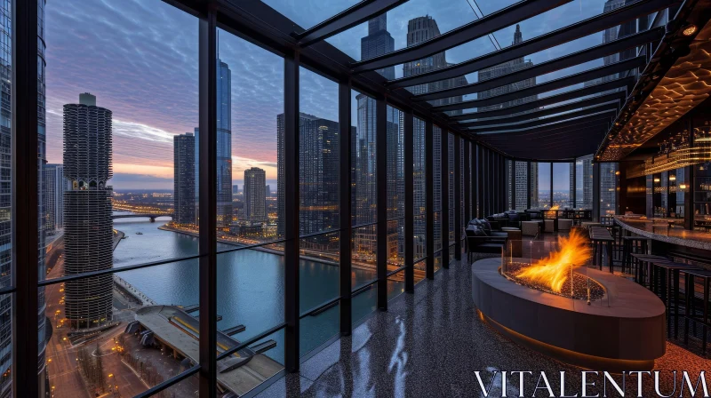 Spectacular Rooftop Bar with Stunning Chicago Skyline View AI Image