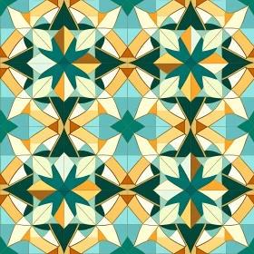 Symmetrical Geometric Pattern in Blue, Green, Yellow