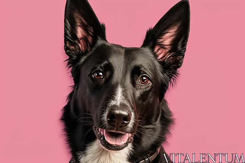 Black Dog on Pink Background - Hyper-Realistic Portraits AI Image