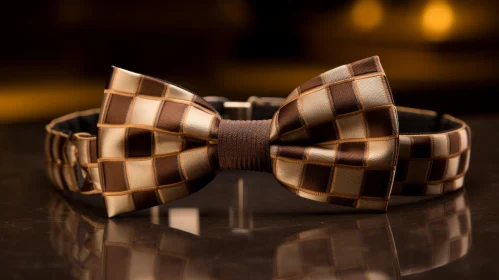 Brown & Gold Checkered Bow Tie - Luxury Fashion Accessory