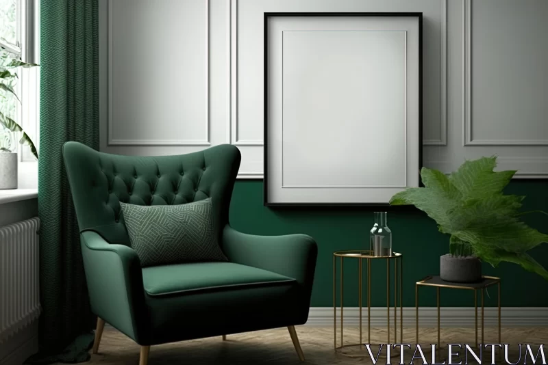 Elegant Green Living Room with Chair, Table, and Pots - Photorealistic Art AI Image