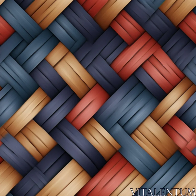 Modern Woven Basketweave Pattern in Blue, Brown, Red and Orange AI Image