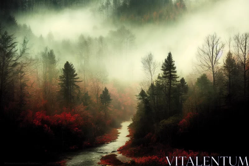 Mystical Forest Enveloped in Fog | Romantic Riverscape AI Image