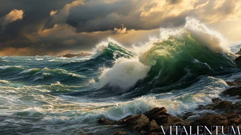 Powerful Painting of a Stormy Sea AI Image
