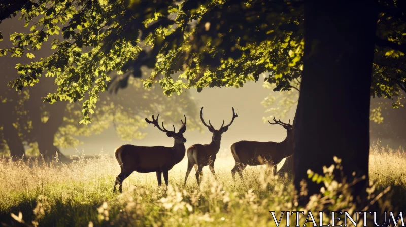 Serene Landscape with Deer in a Grass Field AI Image