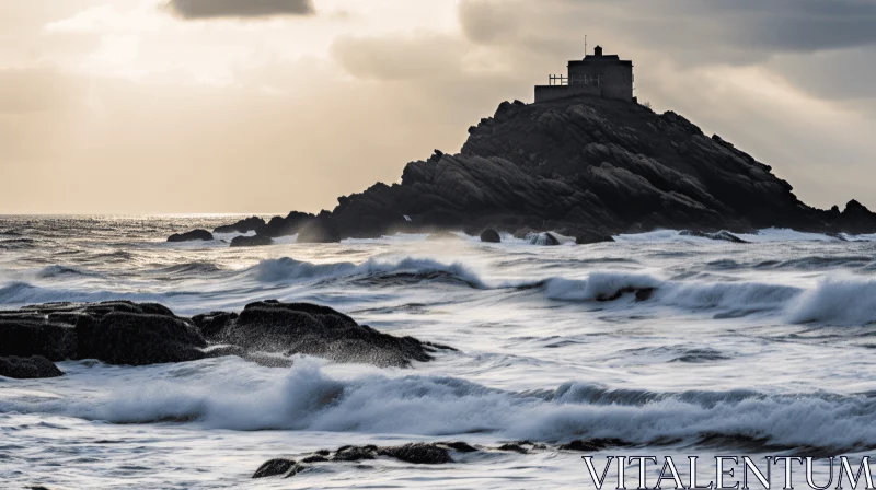 Captivating Rocky Coast with Waves Crashing | Surreal Architectural Landscapes AI Image