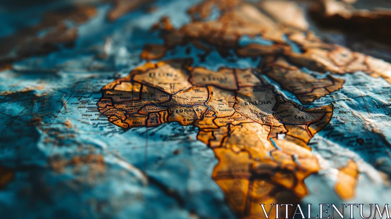 Close-Up World Map with Africa Focus | Paper Map with Blue Background AI Image