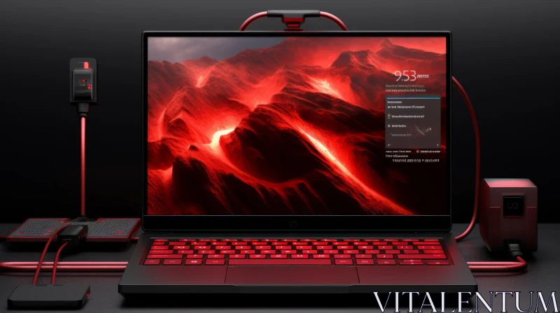 AI ART Futuristic Black Gaming Laptop with Red Backlit Keyboard
