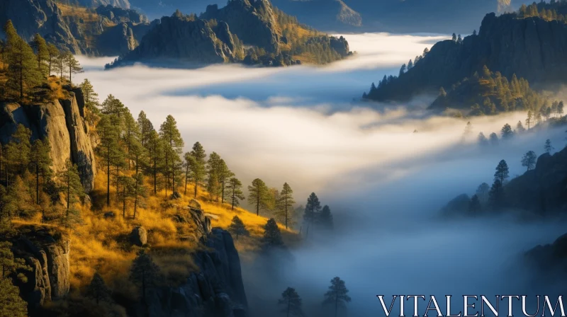 Majestic Fog-Covered Mountains: A Captivating Nature Landscape AI Image