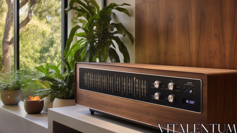 Mid-Century Modern Stereo Console in Interior Setting AI Image