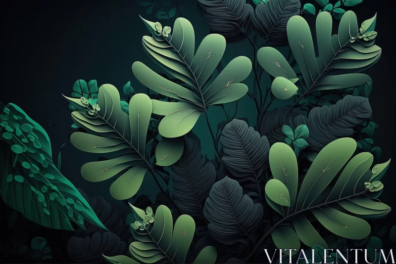 Mysterious Jungle: Bold Graphic Illustration with Green Foliage AI Image