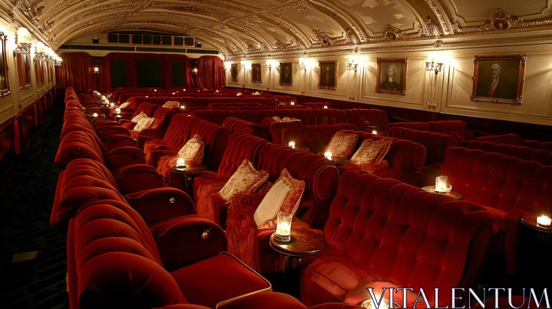 Opulent Movie Theater with Red Velvet Seats and Gold Accents AI Image