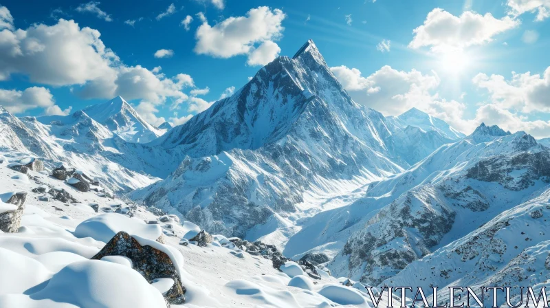 Snow-Capped Mountain Peak: A Breathtaking Natural Wonder AI Image