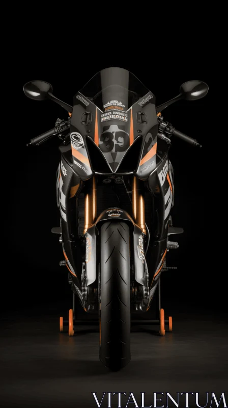 Black and Orange Motorcycle: Performance-Oriented Design with Geometric Precision AI Image