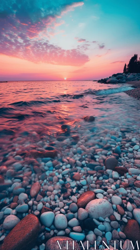Colorful Landscape with Stones and Water on the Shore | Captivating Nature Photography AI Image