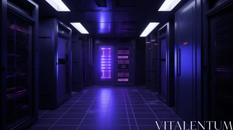 Enigmatic Data Center with Purple Lights AI Image