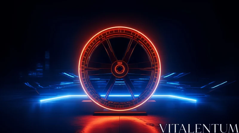 Glowing Futuristic Wheel - 3D Neon Lights Art AI Image