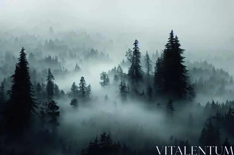 Mystical Foggy Forest: Captivating Nature Photography AI Image