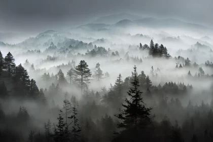Captivating Foggy Scene of Trees and Mountains | Nikon D850