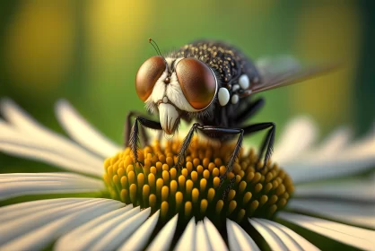 Captivating Image of a Fly on a Flower with Vivid Red Eye Shadows