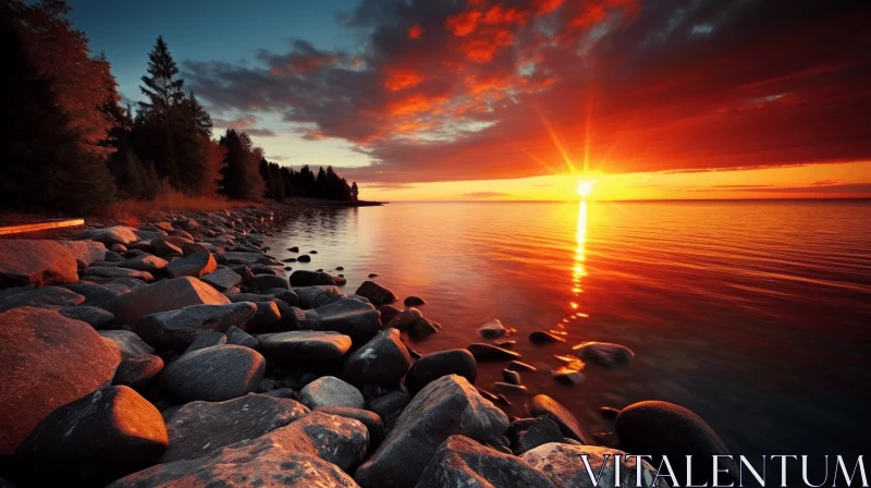 Captivating Sunset Over Lake: A Serene Cabincore Scene AI Image