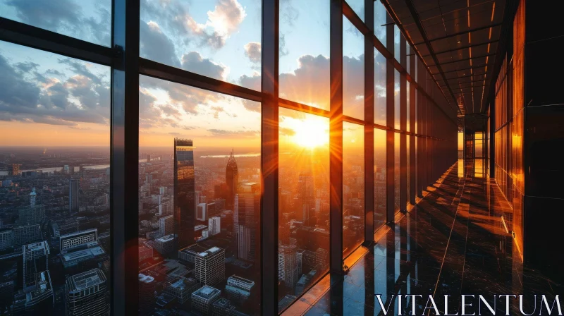 Captivating Sunset View from Skyscraper's Top Floor AI Image