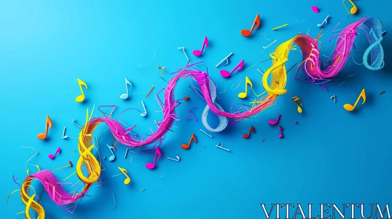 Colorful Abstract 3D Rendering with Twisted Ribbon and Musical Notes AI Image