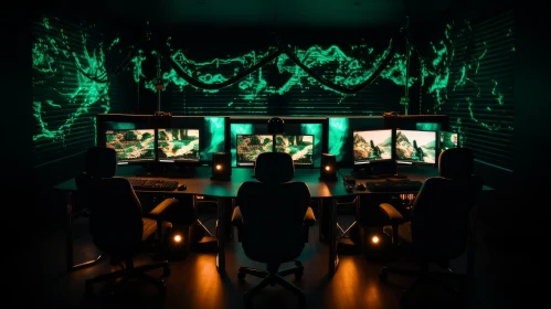 Dark Room with Gaming Chairs and Computers