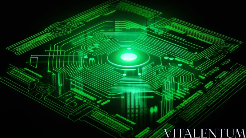 Green Circuit Board and Glowing Light - Technological Artistry AI Image