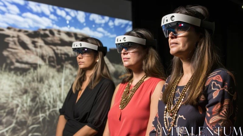 Immersive Virtual Reality Experience: Women Engrossed in Presentation AI Image