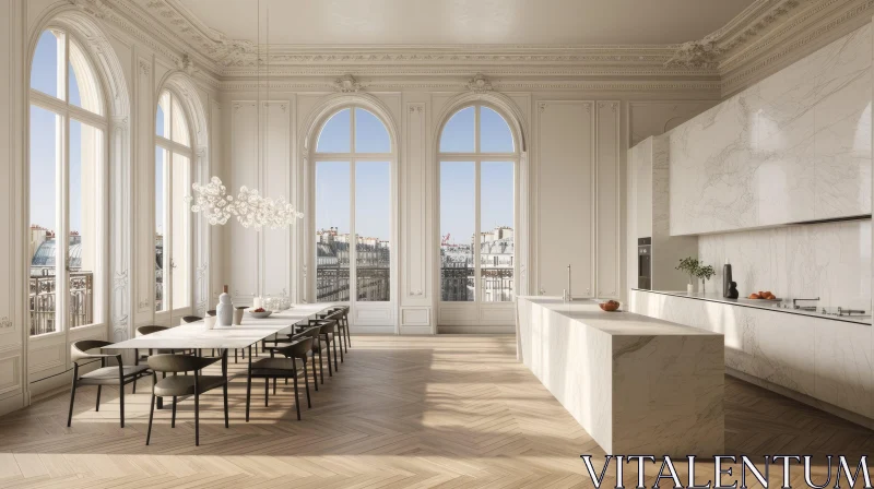 Luxurious Dining Room and Kitchen with City View AI Image