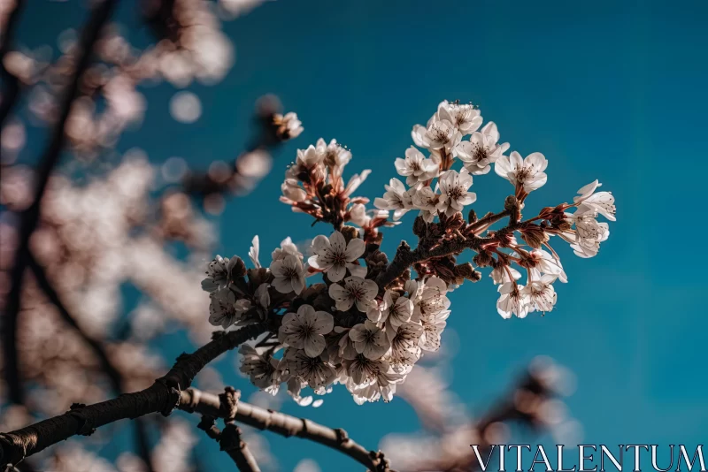 Delicate Blossoms Against a Serene Blue Background AI Image