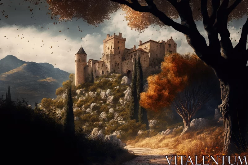 Enigmatic Castle Painting in Autumn | Photorealistic Art AI Image