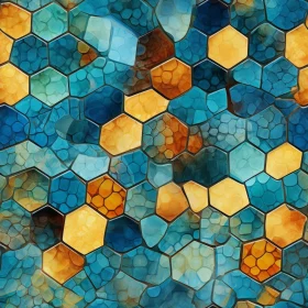Glossy Honeycomb Mosaic Pattern in Blue, Orange & Yellow