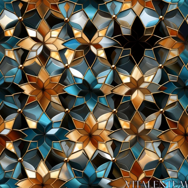 Golden and Blue Glass Flowers Seamless Pattern AI Image