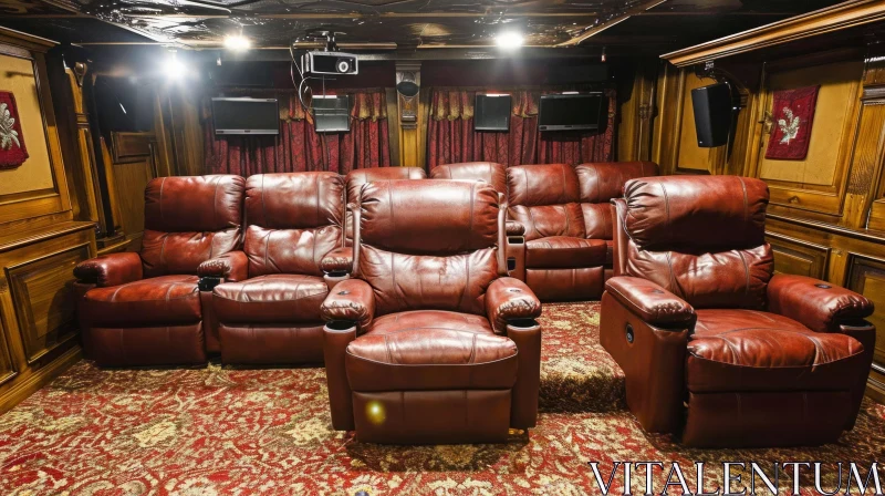 Luxurious Home Theater Room with Red Leather Reclining Chairs AI Image