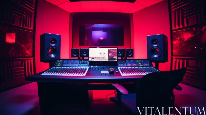 Professional Music Recording Studio with Red Walls AI Image
