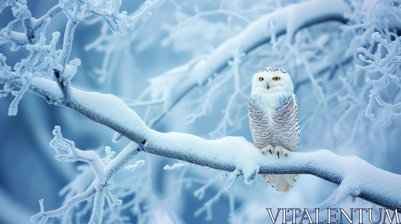 AI ART Snowy Owl in Winter Forest - Enchanting Wildlife Photography