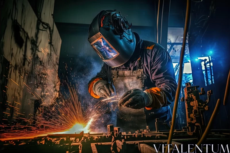 Captivating Image of a Welder Working on an Industrial Tool in a Steel Plant AI Image