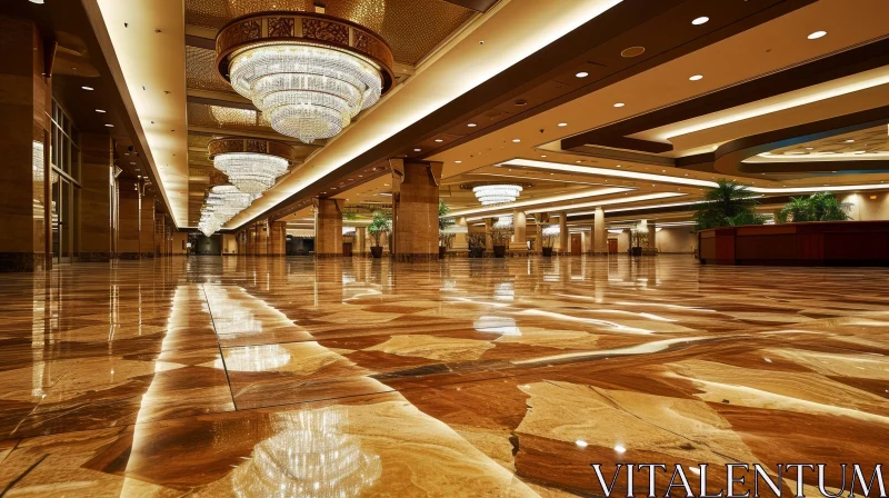 Elegant Hall with Marble Floors and Crystal Chandeliers AI Image