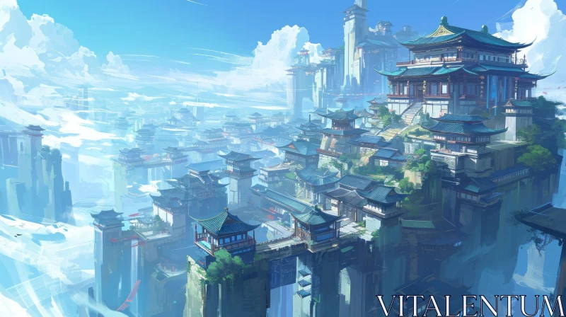 Enchanting Chinese-style City Illustration in the Sky AI Image